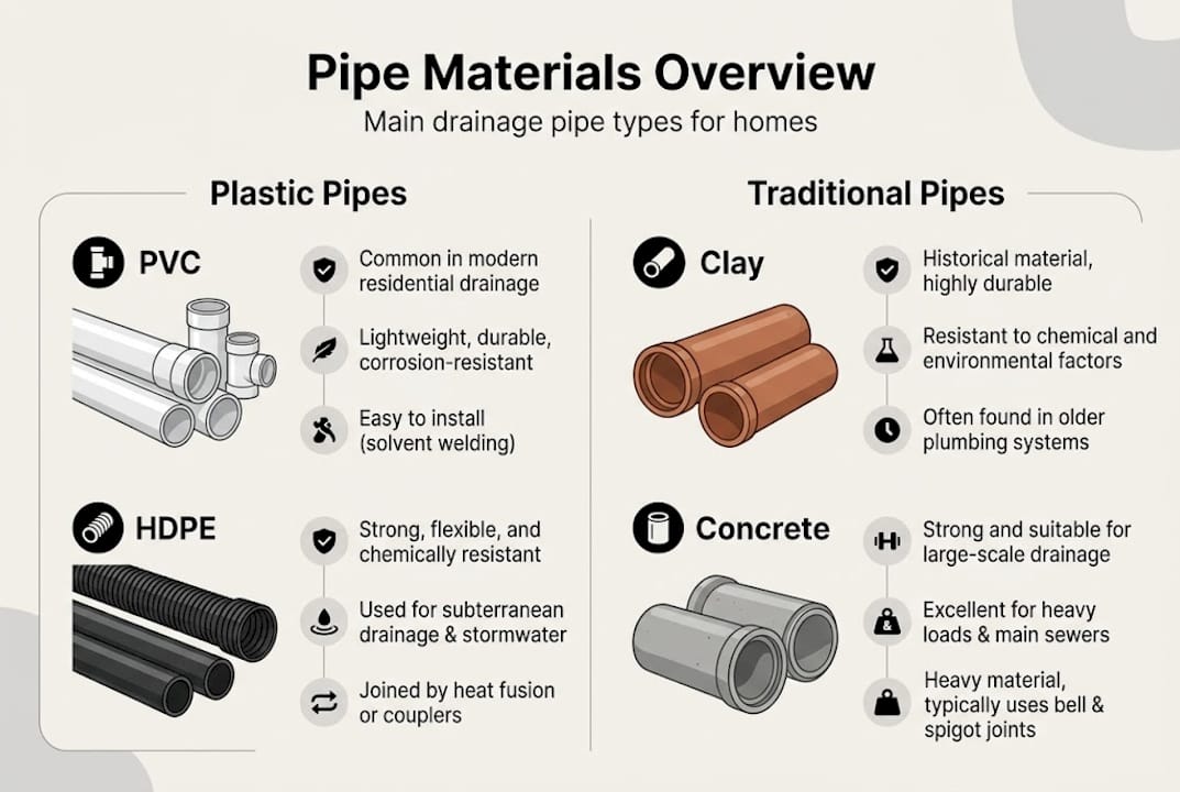 Infographic showing drainage pipe type comparison