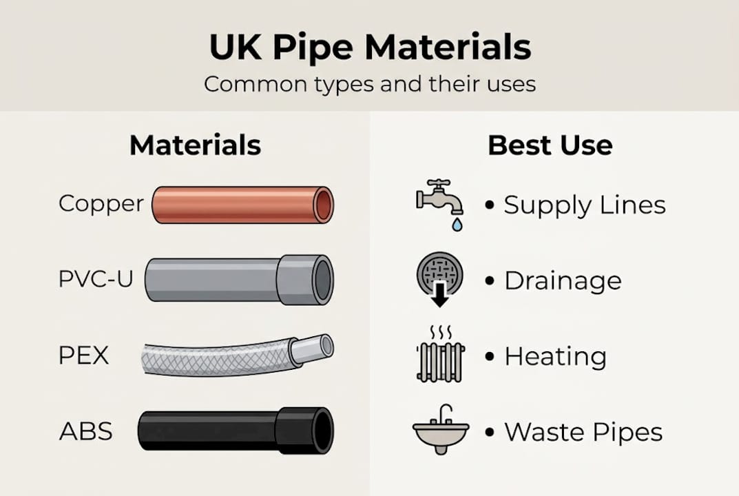 Infographic showing UK pipe types and uses