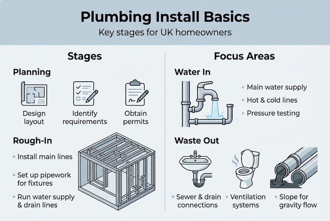 Infographic showing basic plumbing installation stages