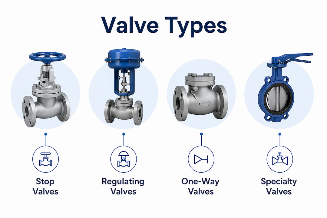Infographic showing types of plumbing valves