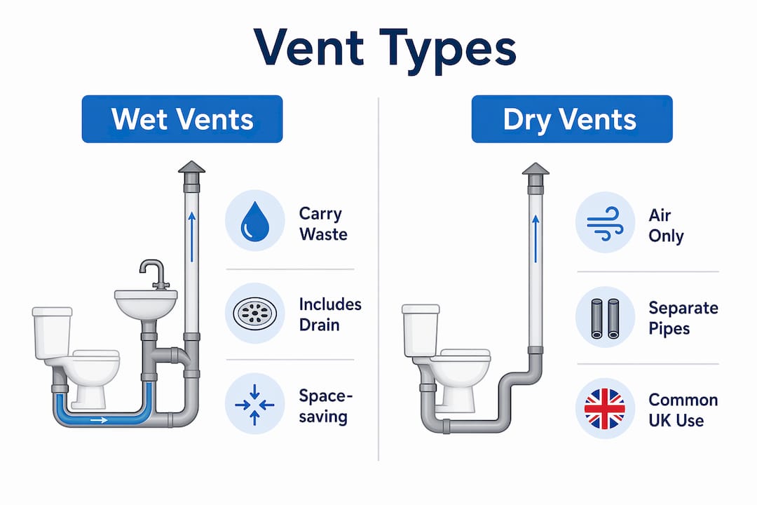 Infographic comparing wet and dry plumbing vents