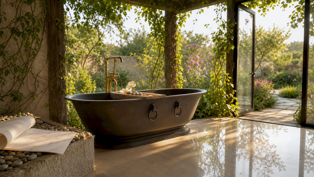 Freestanding bath with installation tools