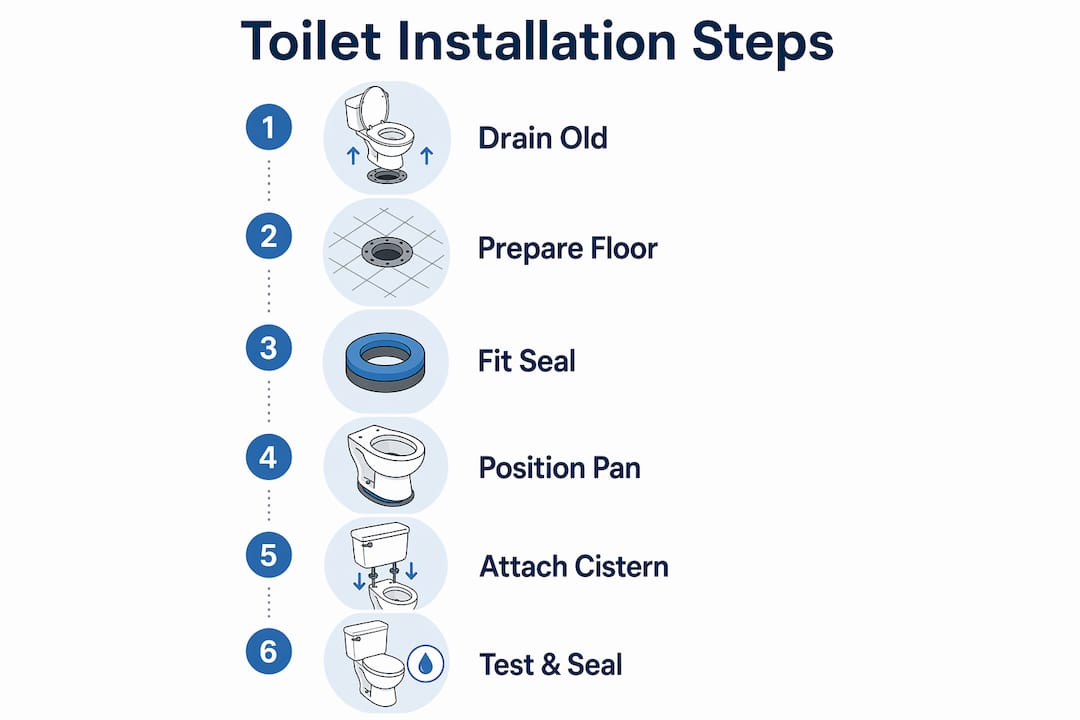 Infographic showing toilet installation step-by-step process