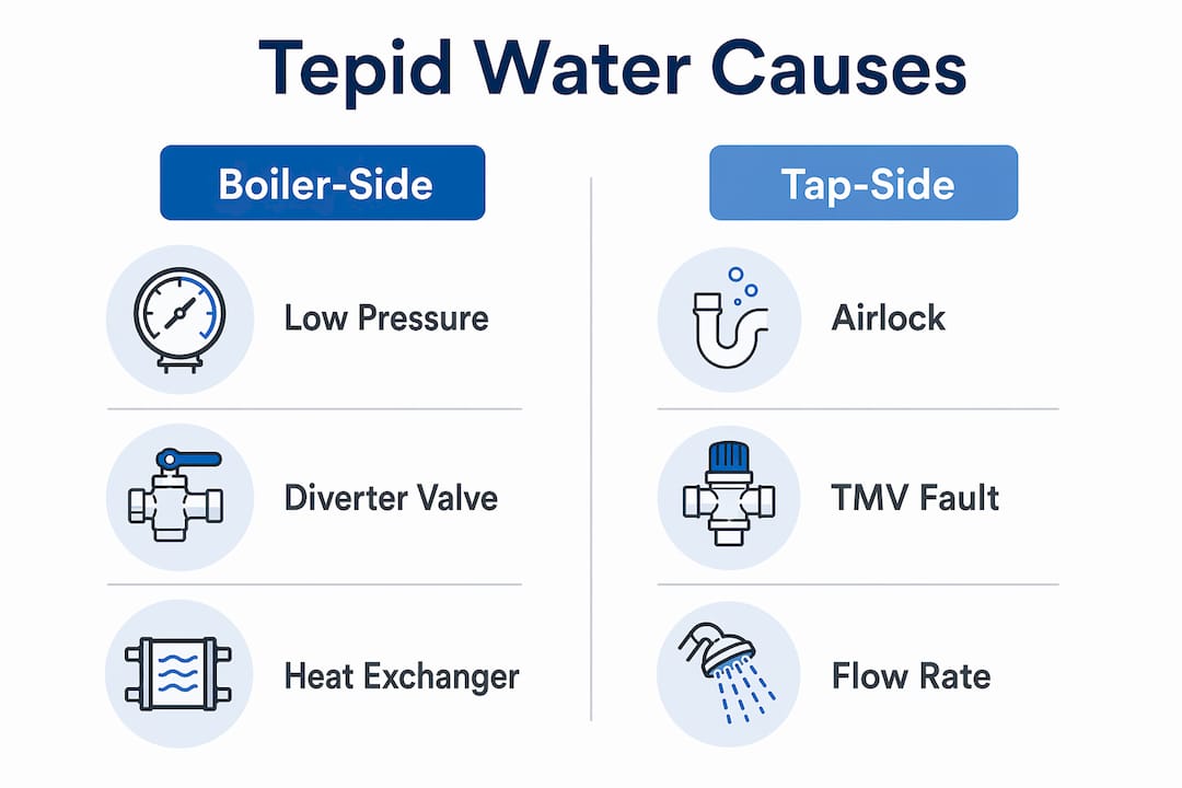 Infographic of common tepid hot water causes