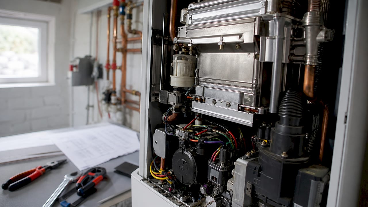 Interior components of combi boiler