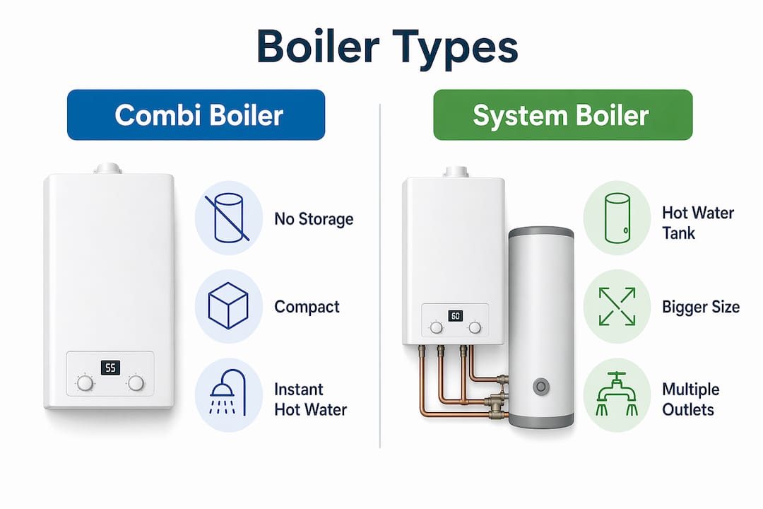 Infographic comparing combi and system boilers