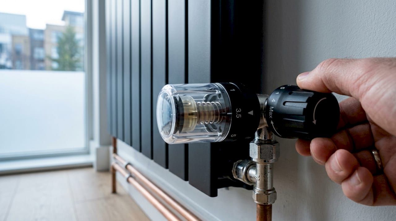 Close-up of thermostatic radiator valve mechanism