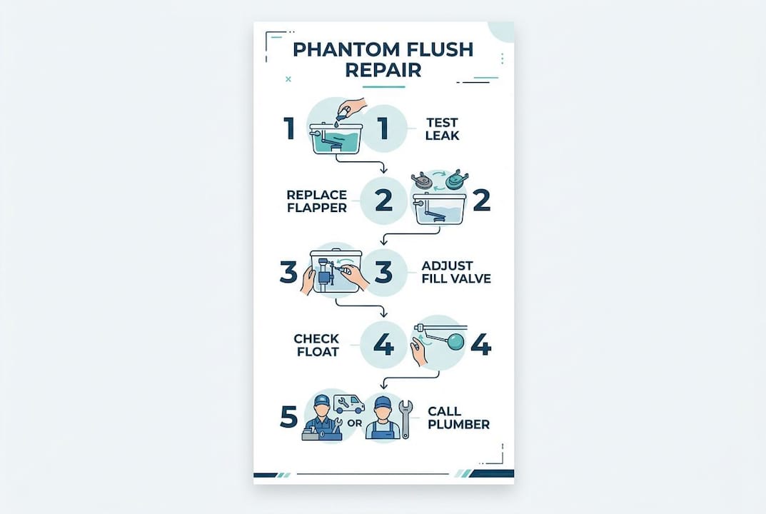 Infographic showing steps to fix phantom toilet flushing
