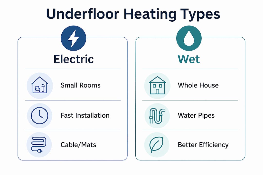 Infographic comparing electric and wet underfloor heating