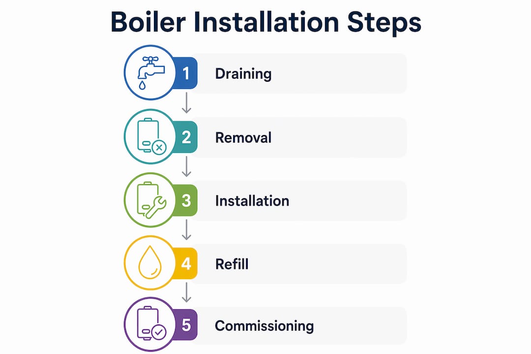 Infographic illustrating key boiler installation stages