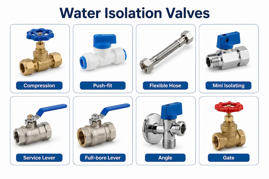 Infographic listing common water isolation valve types
