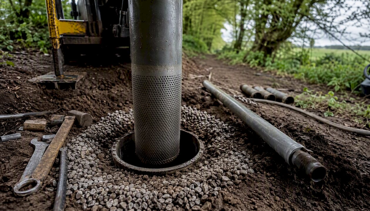 Borehole casing and gravel pack in shaft