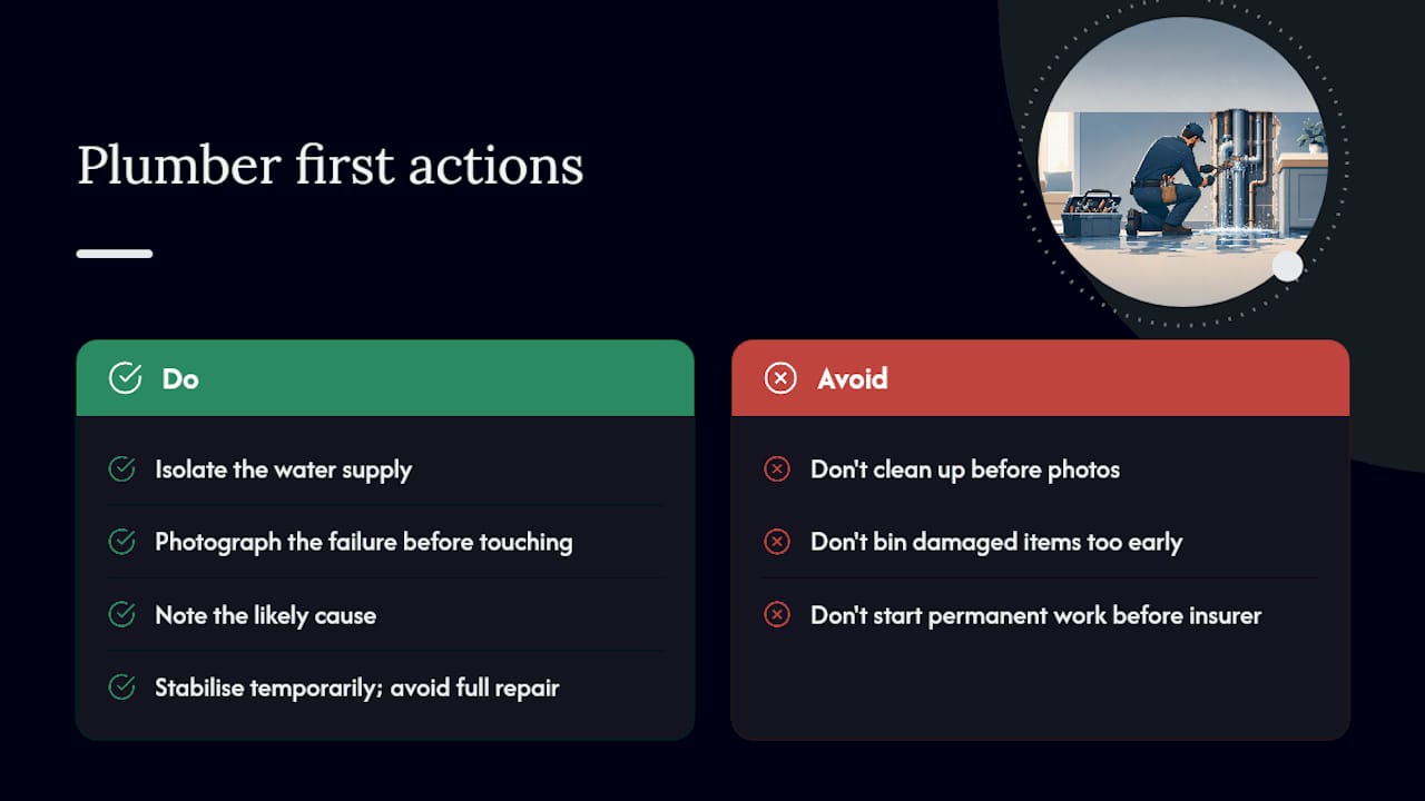 Michael's field checklist: what plumbers do first — overview diagram