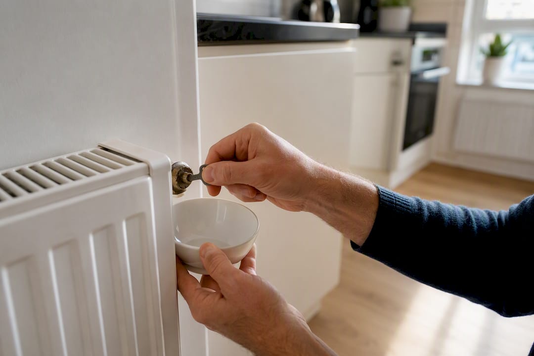 Hands bleeding radiator valve with key