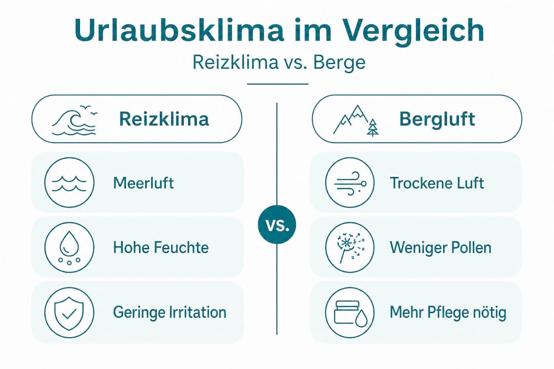 Infografik: Welches Klima ist besser bei Neurodermitis – Meer oder Berge?