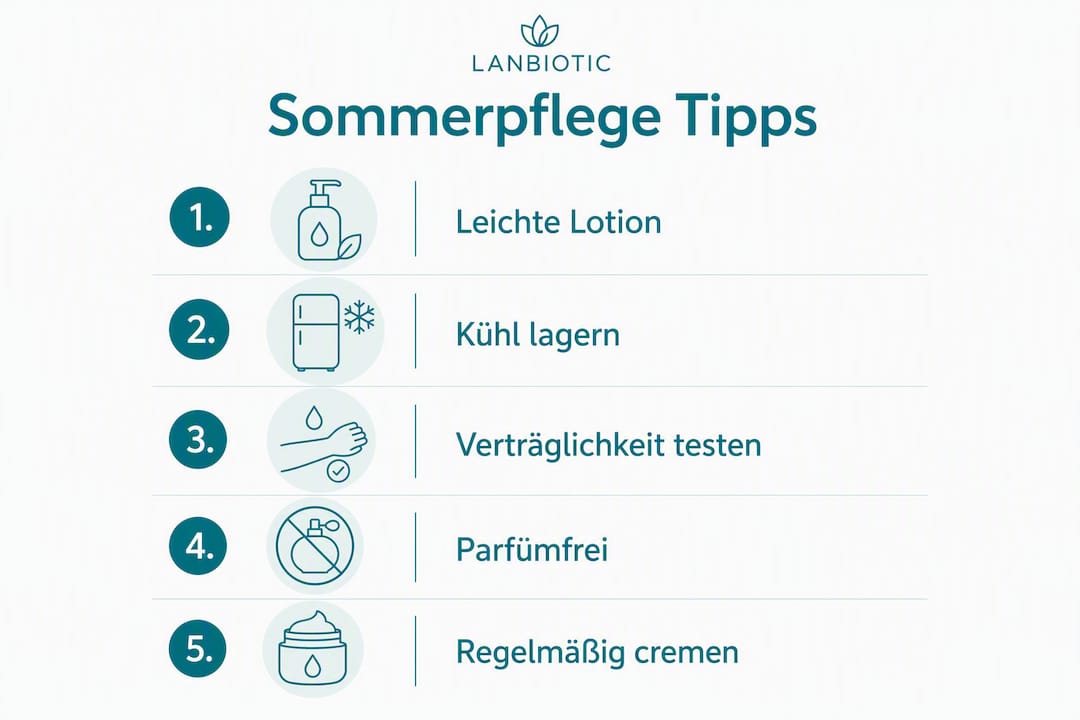 Sommerliche Pflegetipps bei Neurodermitis – übersichtlich als Infografik