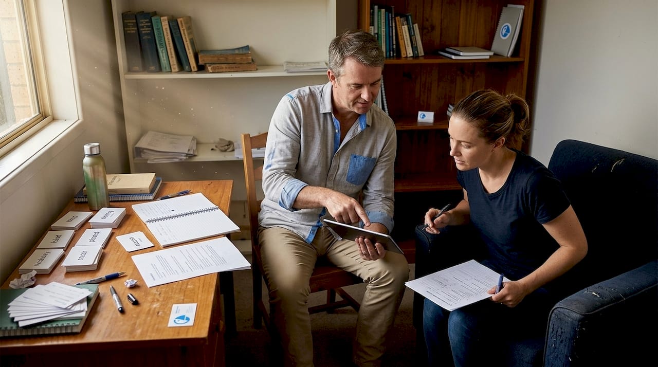 Tutor guiding adult through custom lesson