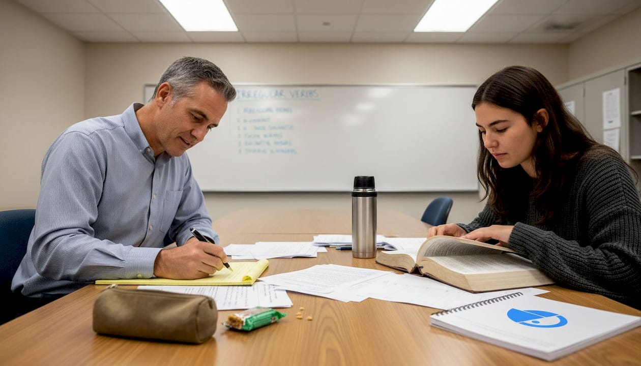 Tutor and student working together at table