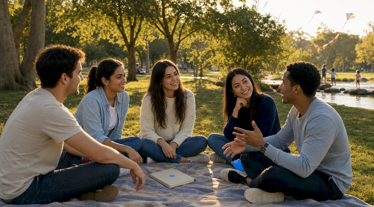 Outdoor language conversation group gathering