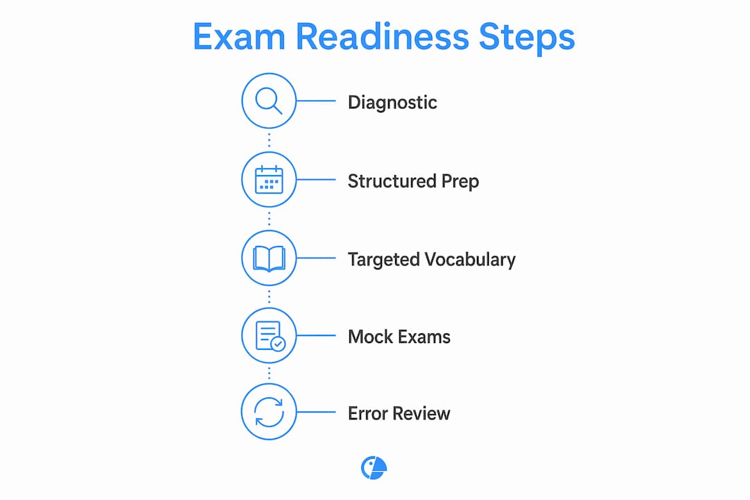 Infographic illustrating steps to build exam readiness