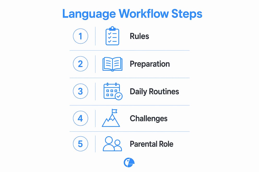Infographic showing language learning workflow steps