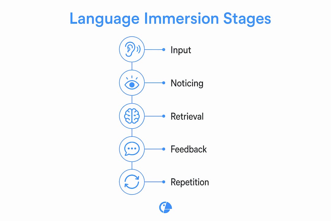 Infographic showing stages of language immersion process