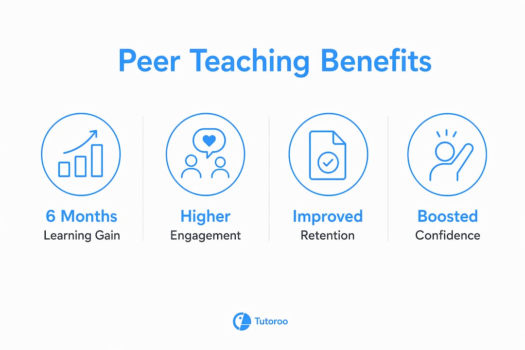 Infographic showing key peer teaching benefits with statistics