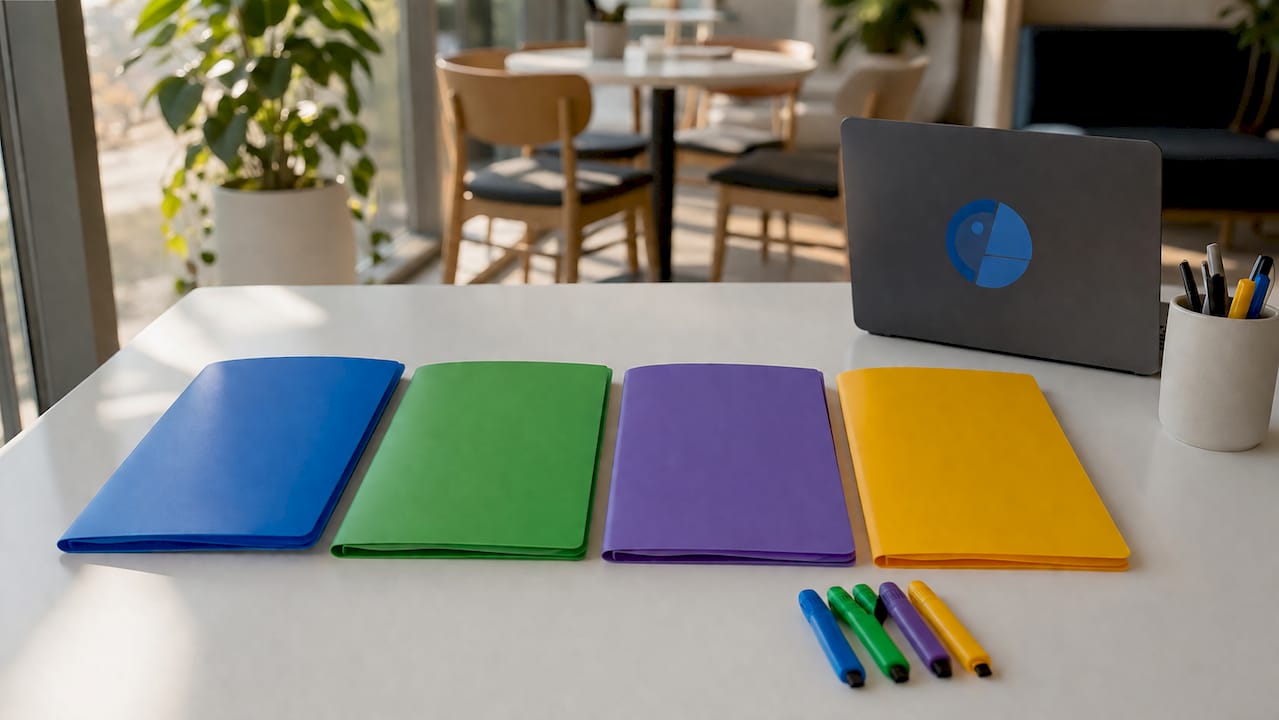Close-up of language proficiency framework folders