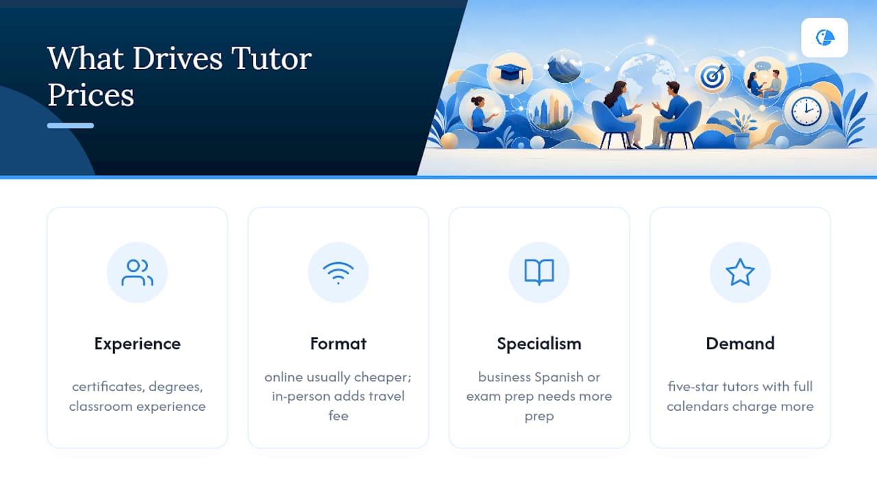 Diagram of factors affecting Spanish tutor prices