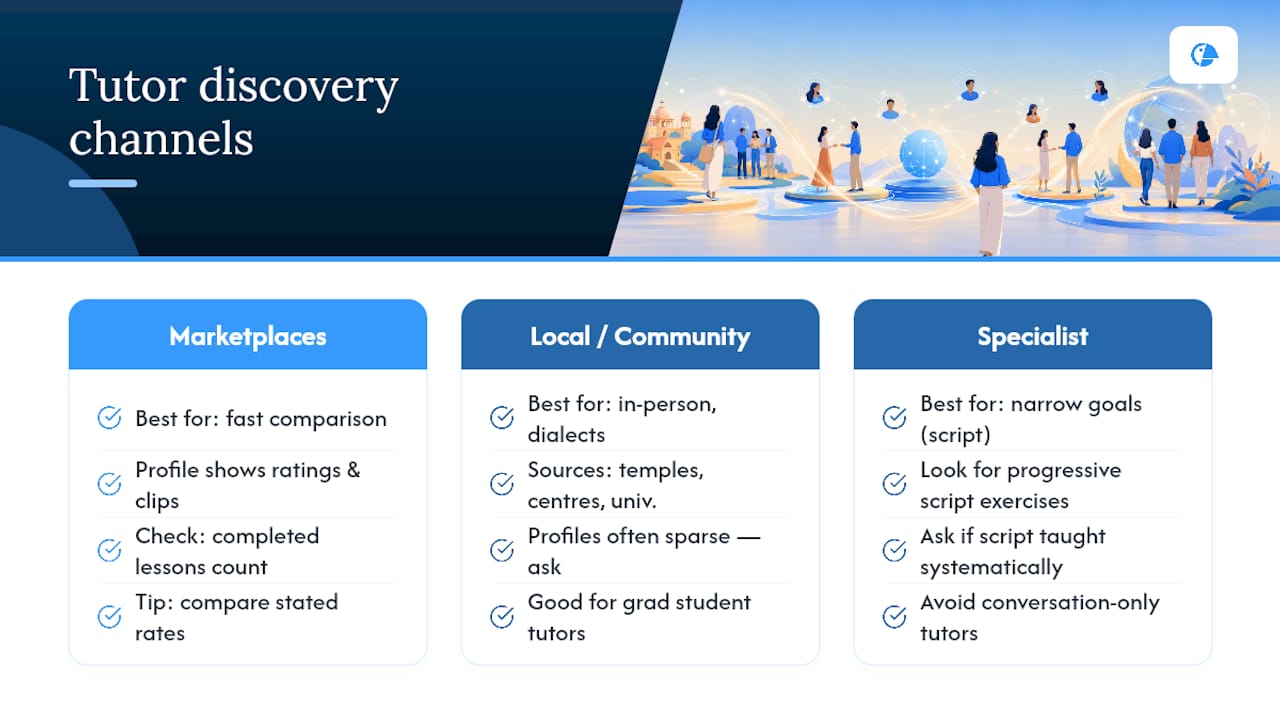 Where can you find a private Hindi tutor? — overview diagram