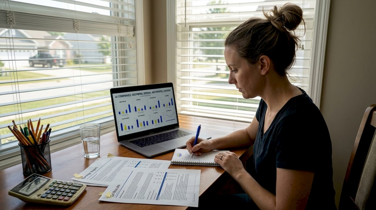 Investor researching AI company financial indicators