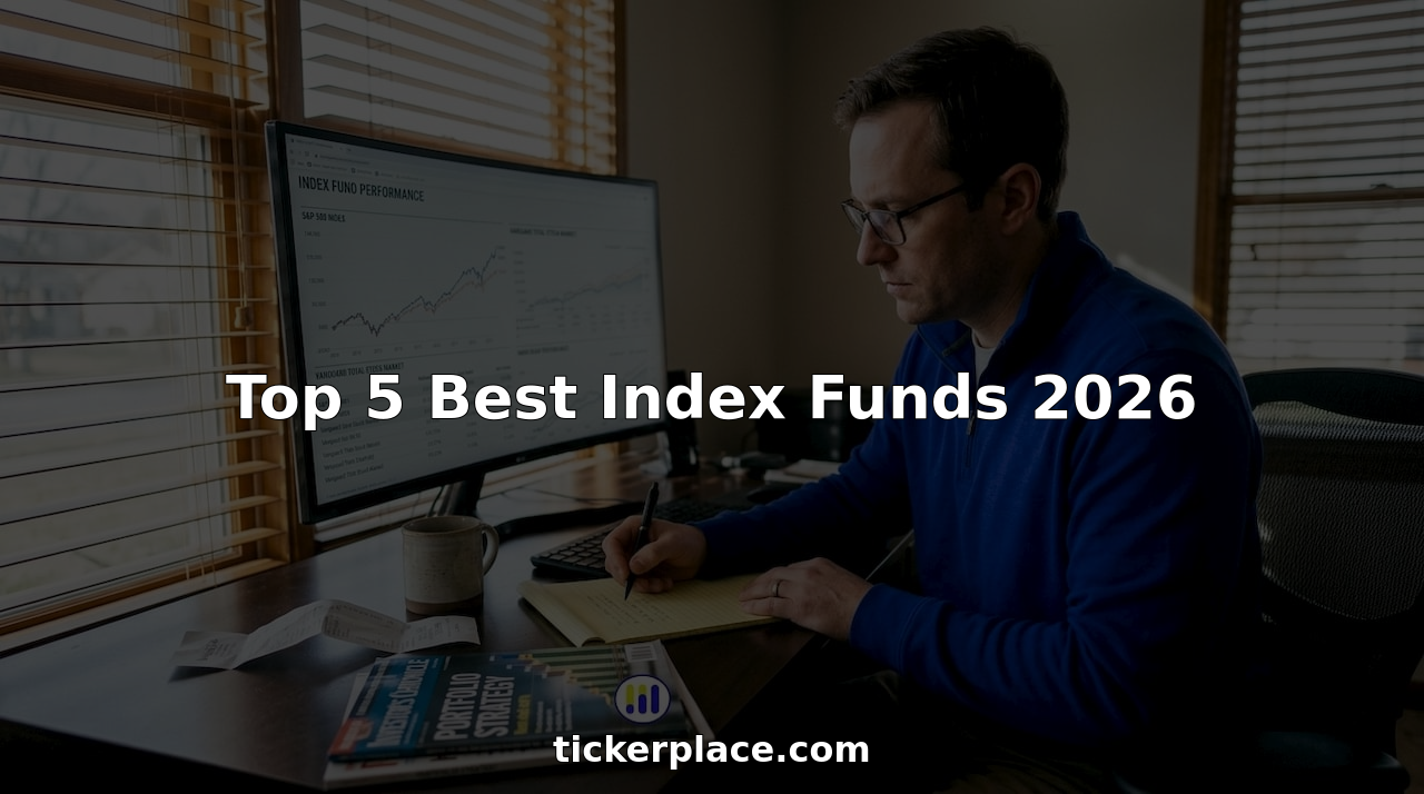 Investor checking index fund data at home office desk