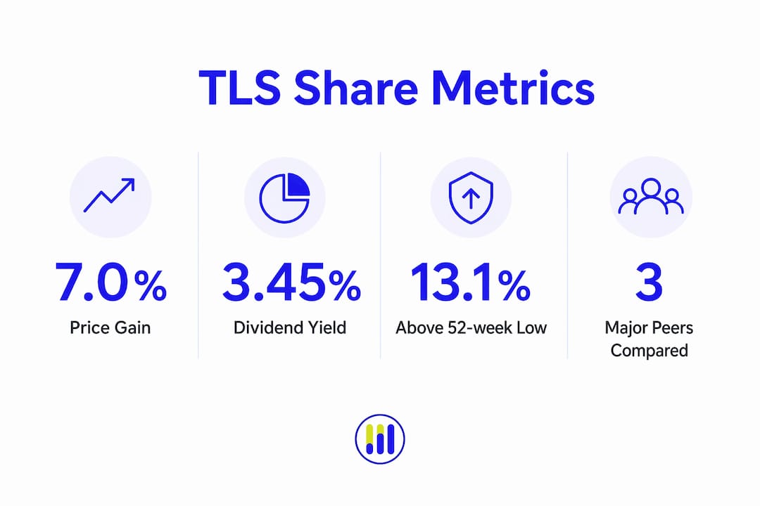 Infographic summarizing TLS shares price key metrics