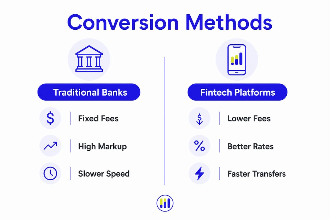 Infographic comparing currency conversion methods