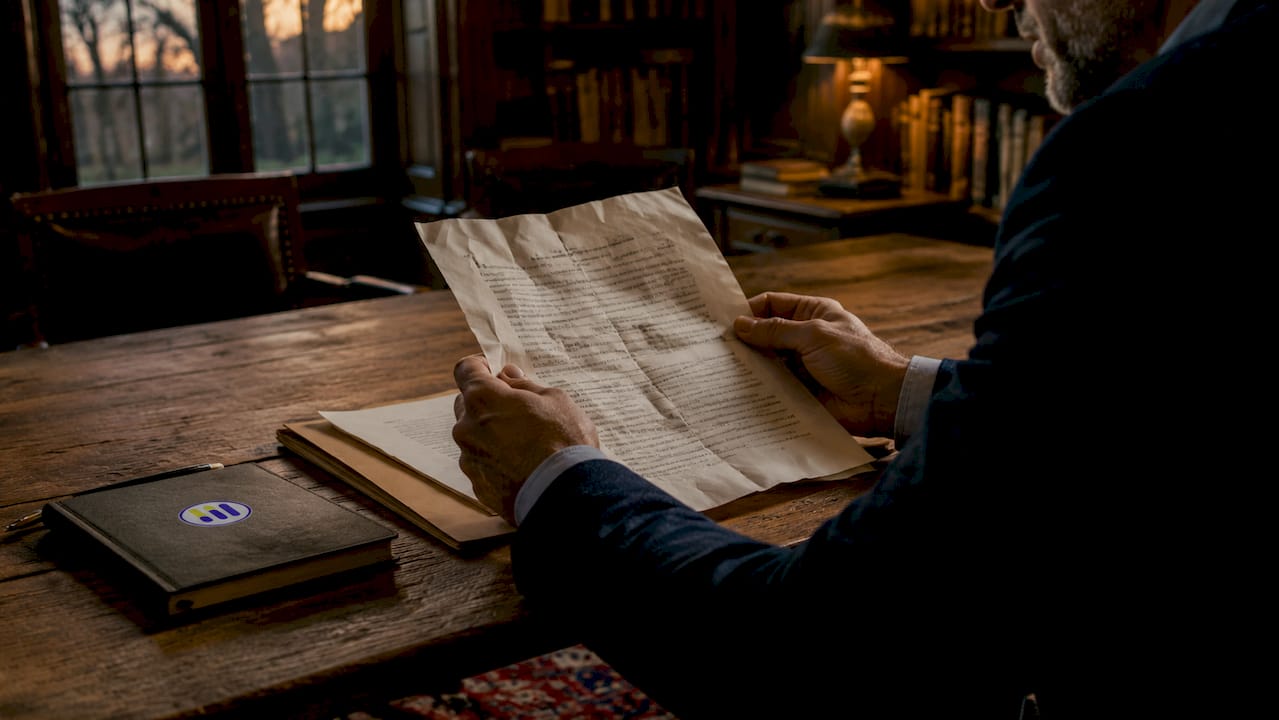 Close-up hands holding government contract document