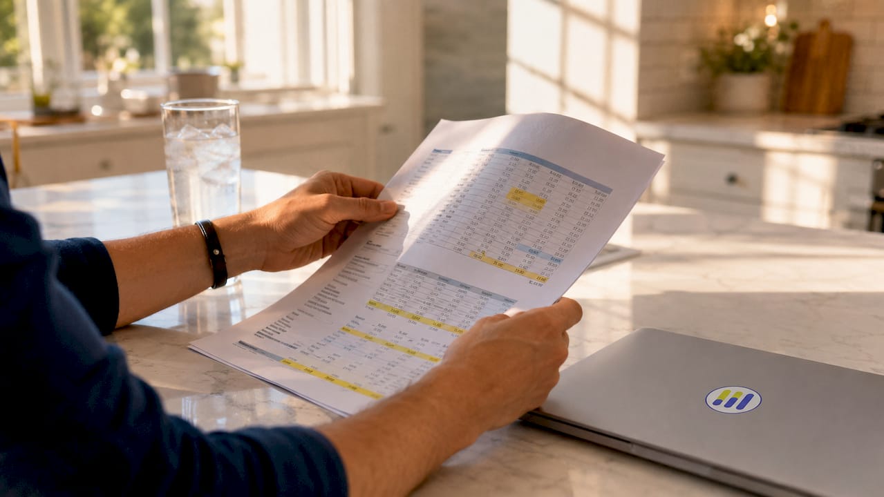 Hands reviewing financial metric spreadsheet