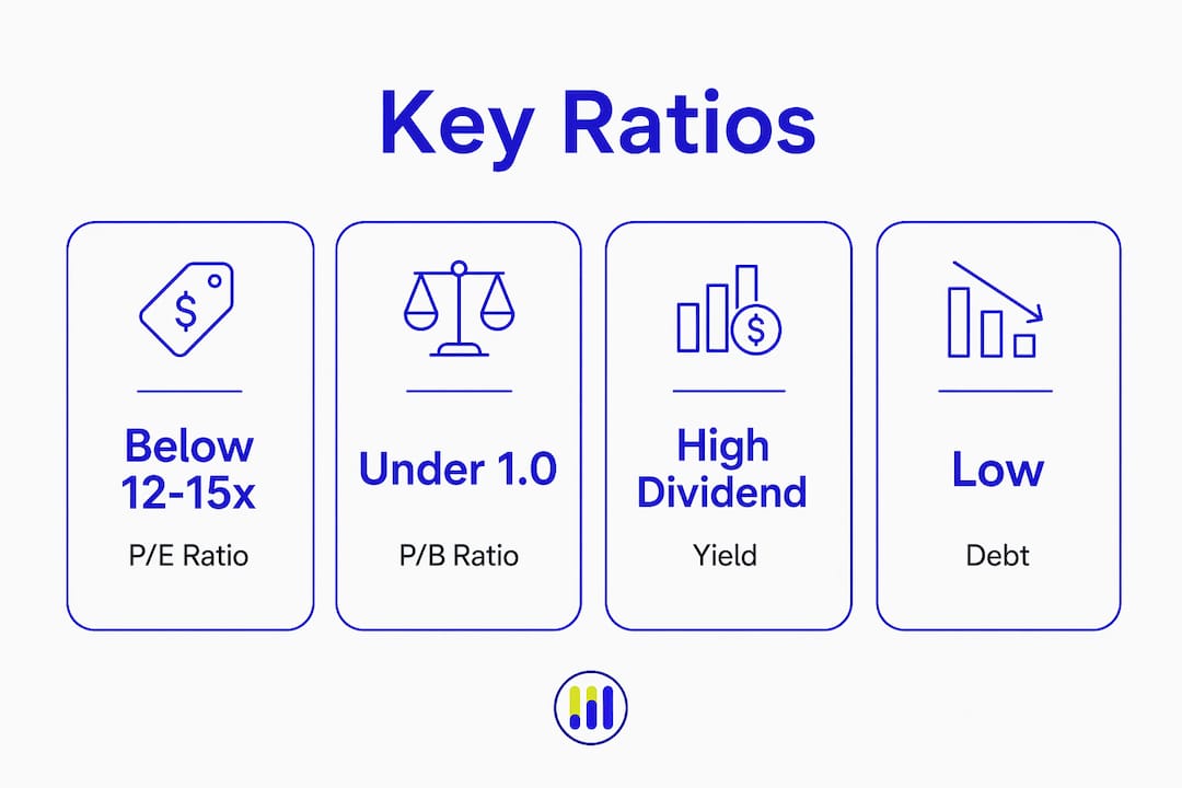 Infographic showing key financial ratios for undervalued stocks