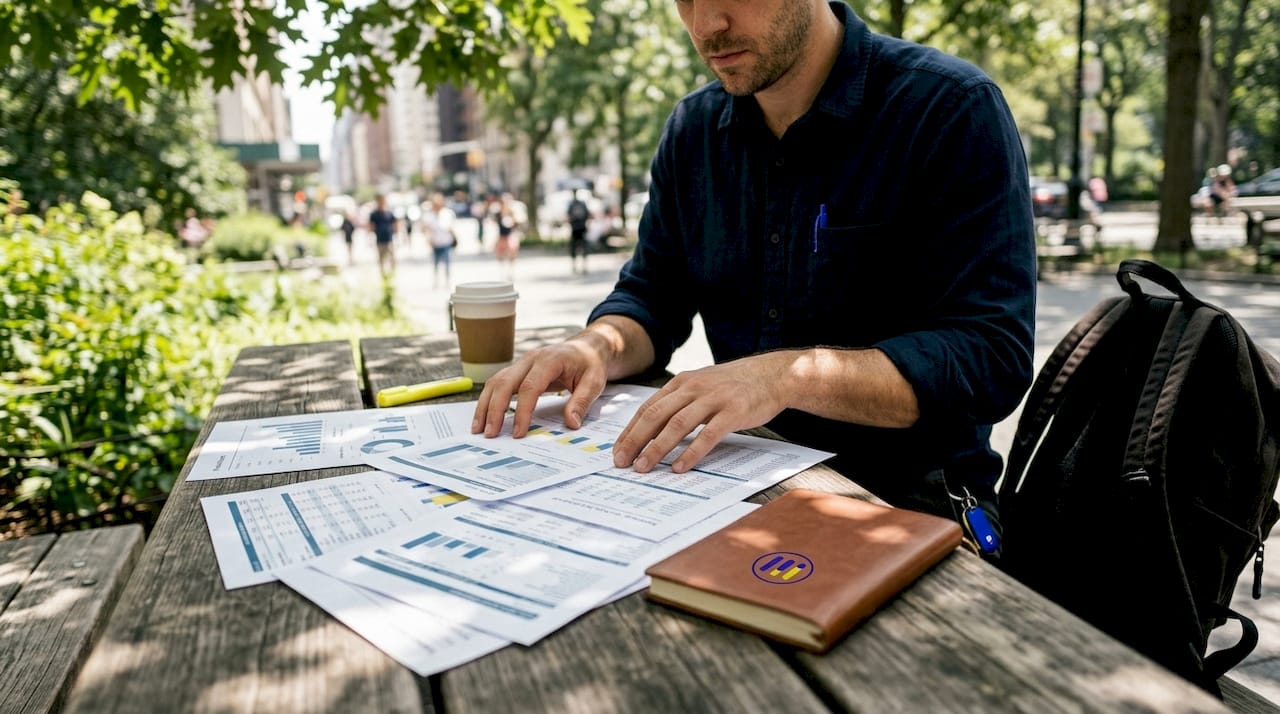 Financial analyst reviewing market indices reports