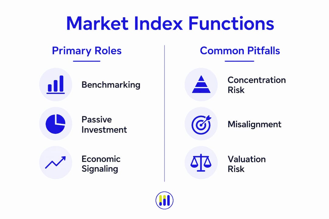 Infographic comparing market index functions and pitfalls