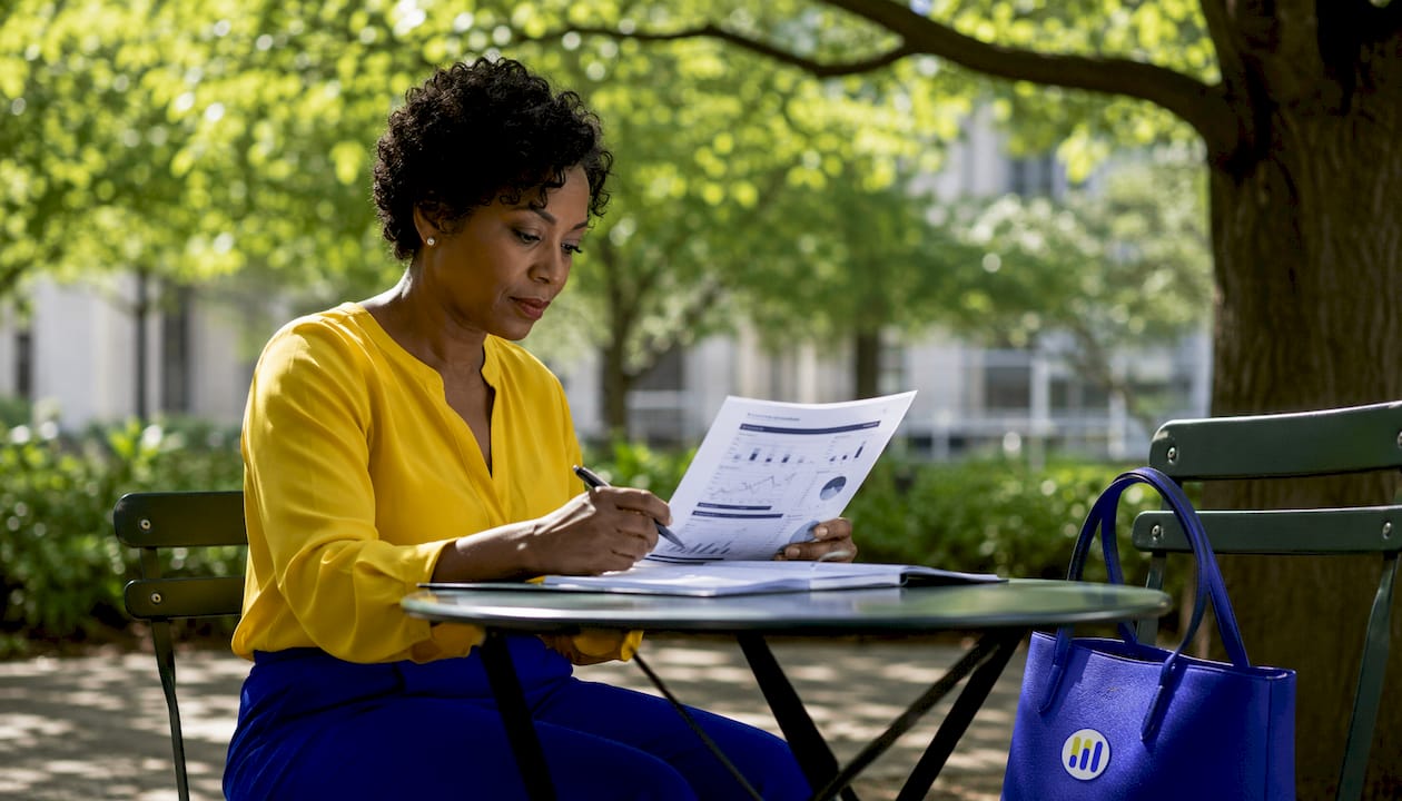 Investor reviewing stock valuation reports at desk