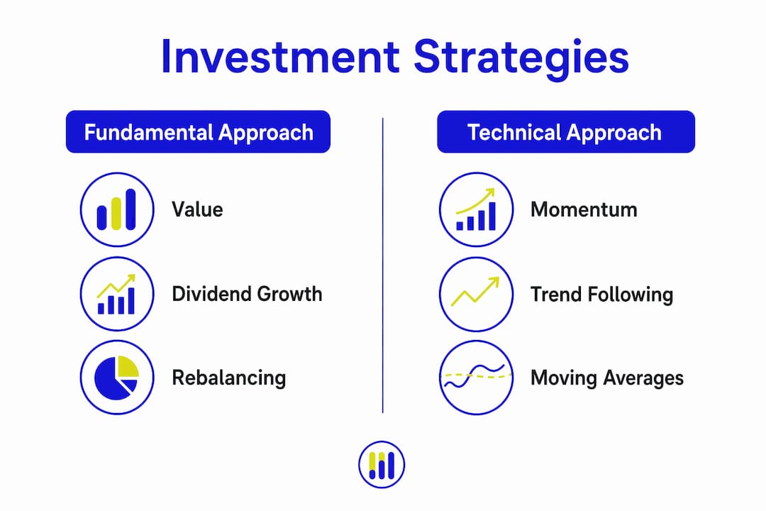 Infographic comparing fundamental and technical investment strategies