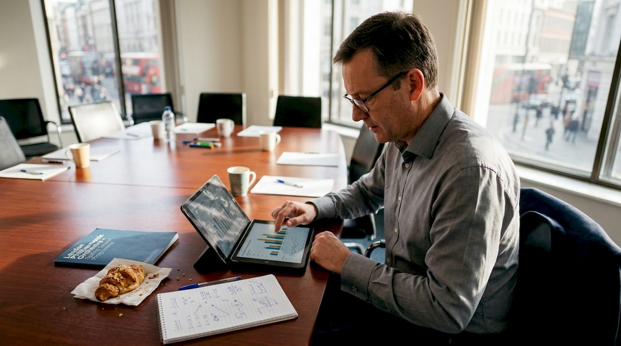 Finance director checks automation results on tablet