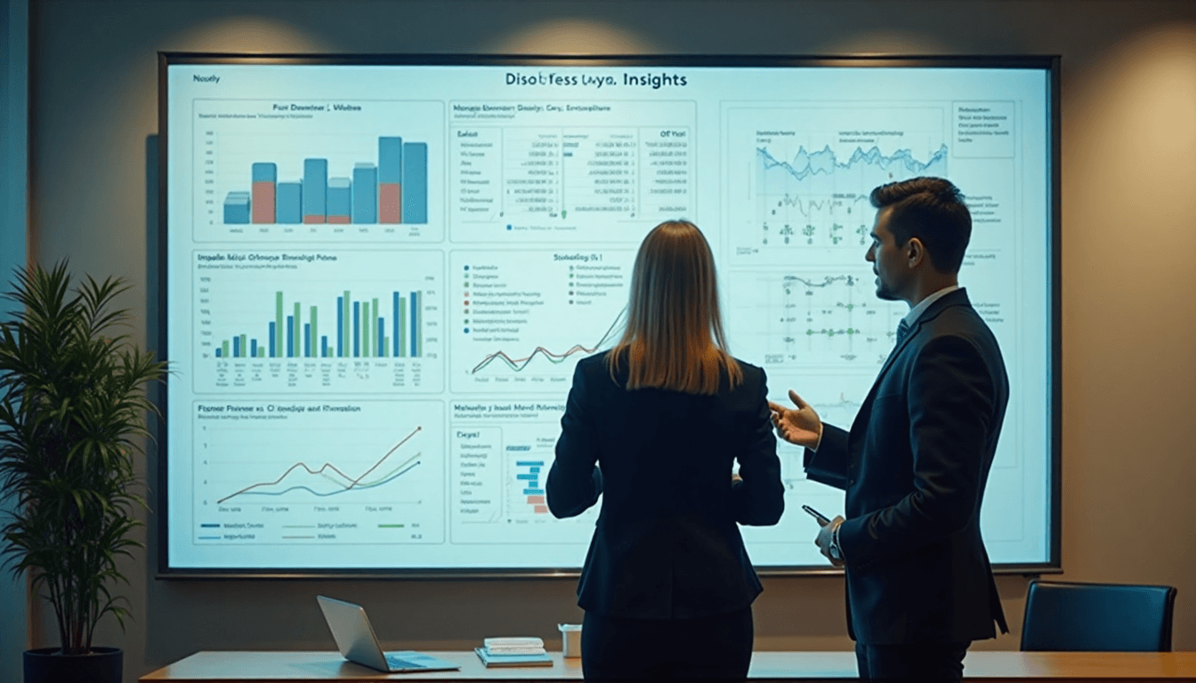 Professionals using financial analytics dashboard for business decision making