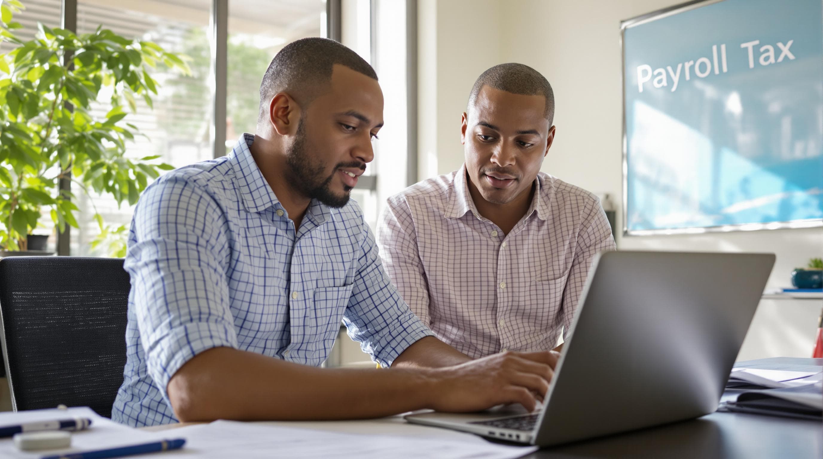 South African accountant and business owner reviewing payroll tax documents