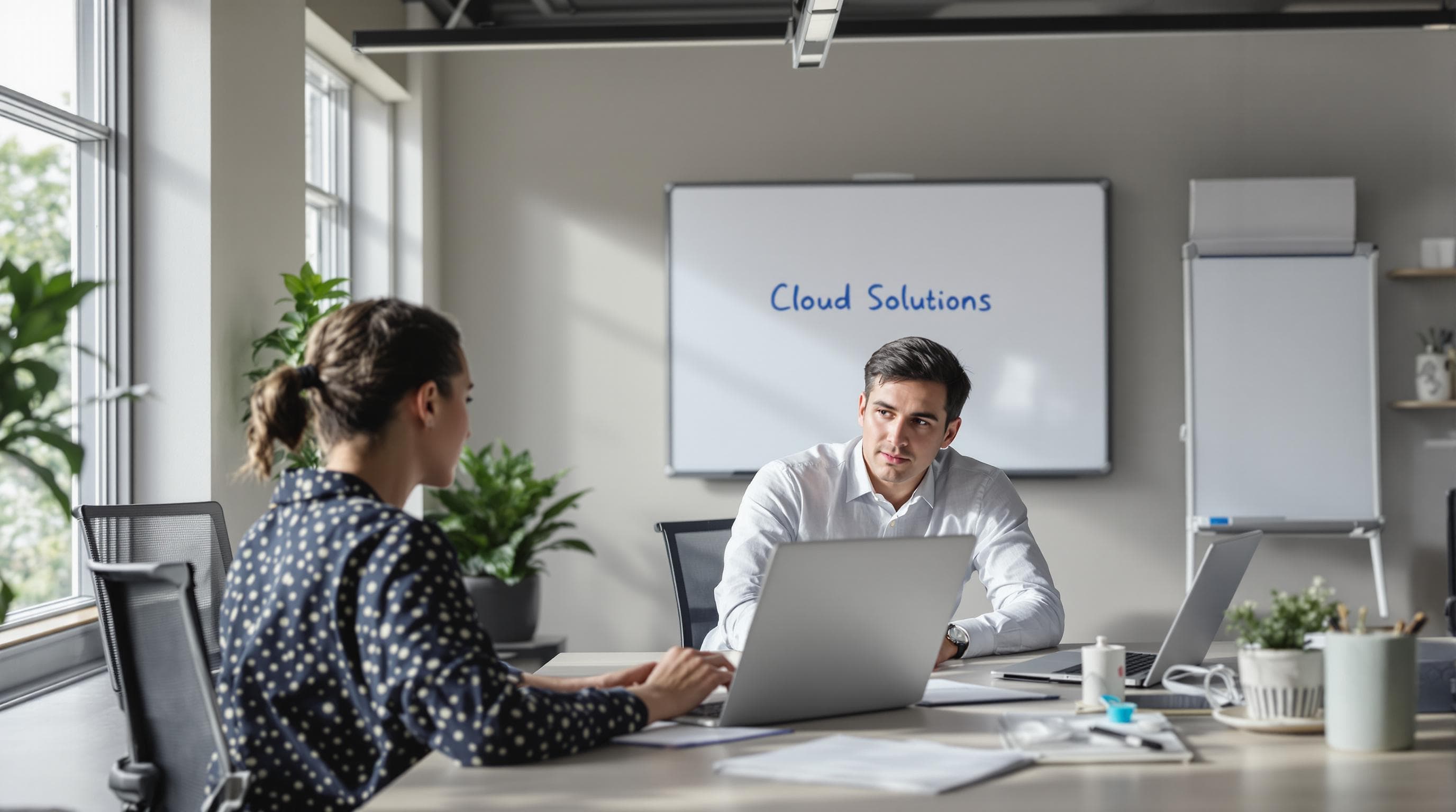 Accountants collaborate using cloud accounting software in bright workspace