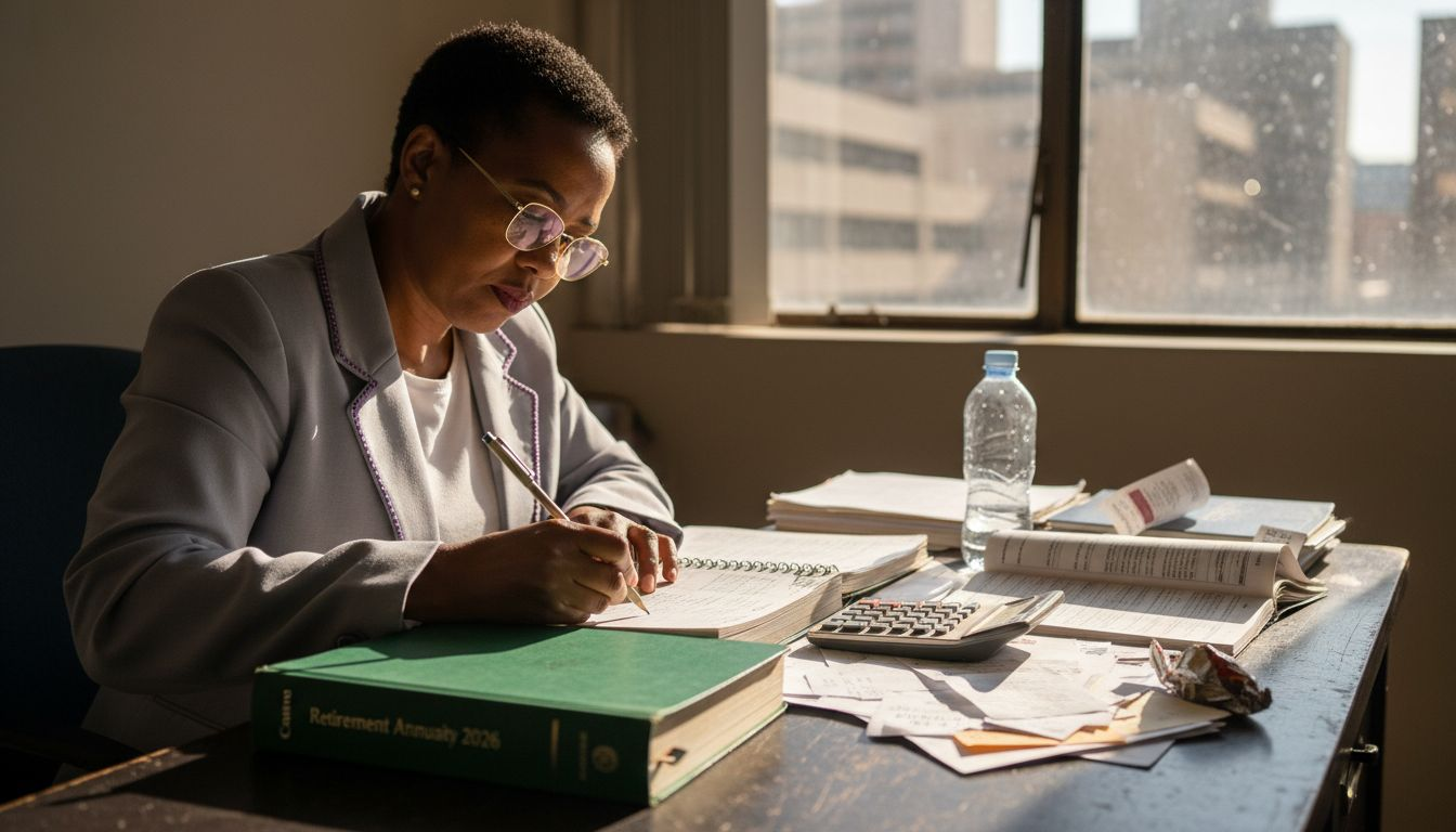 Businesswoman managing retirement annuity documents