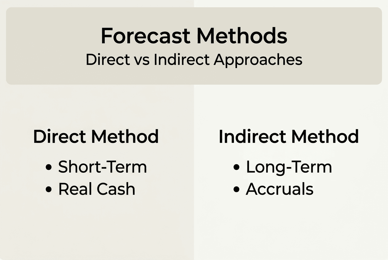Infographic comparing direct and indirect cashflow forecasts
