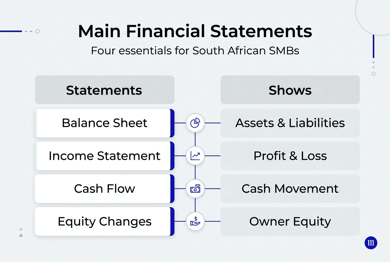 Infographic summarising main financial statements types