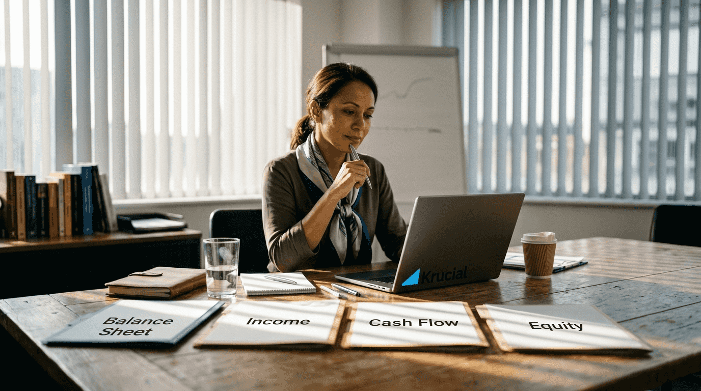 Accountant reviews financial statement folders