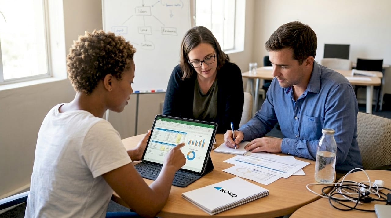 Startup team collaborating over cloud-based accounting tools